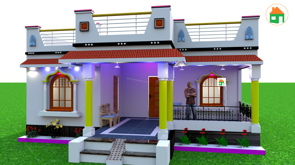 Ganv me Porch ke Sath Ghar ka Design