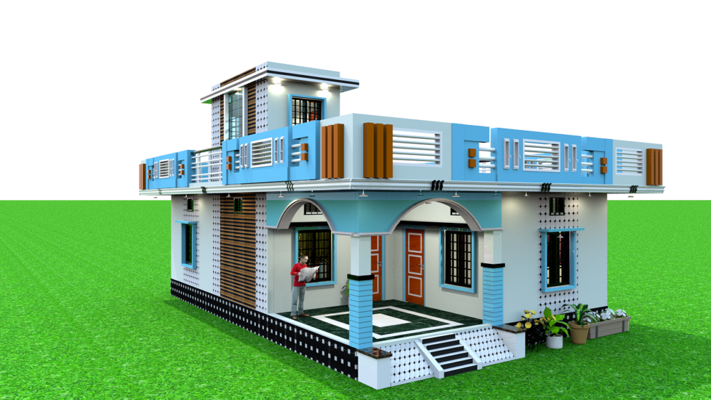 Middle class village single floor home front design