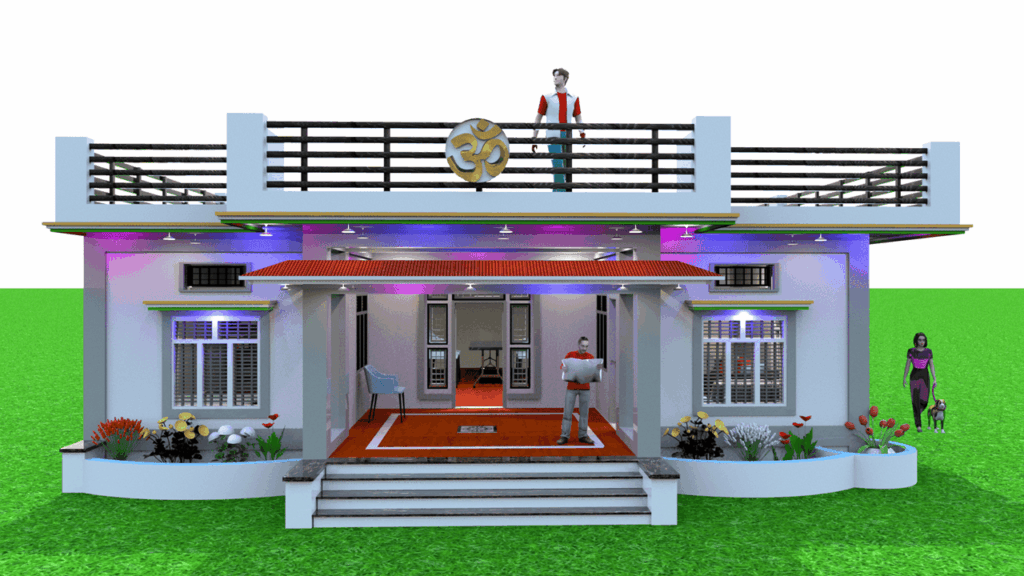 Modern House Front Elevation with 4 Bedroom and Front Porch
